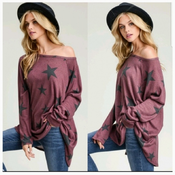 Tops - Burgundy LS Shirt with Black Stars 🎃HP🎃LAST ONE!